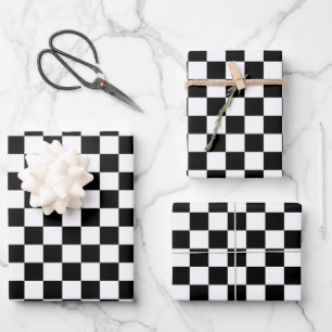 Black and white chequerboard pattern wrapping paper sheet