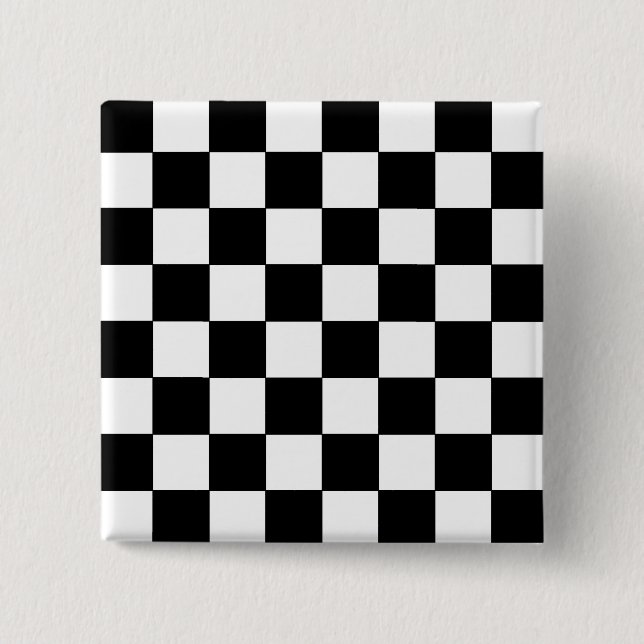 Black and White Chequerboard Retro Hipster 15 Cm Square Badge (Front)