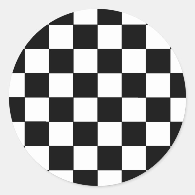 Black and White Chequerboard Retro Hipster Classic Round Sticker (Front)