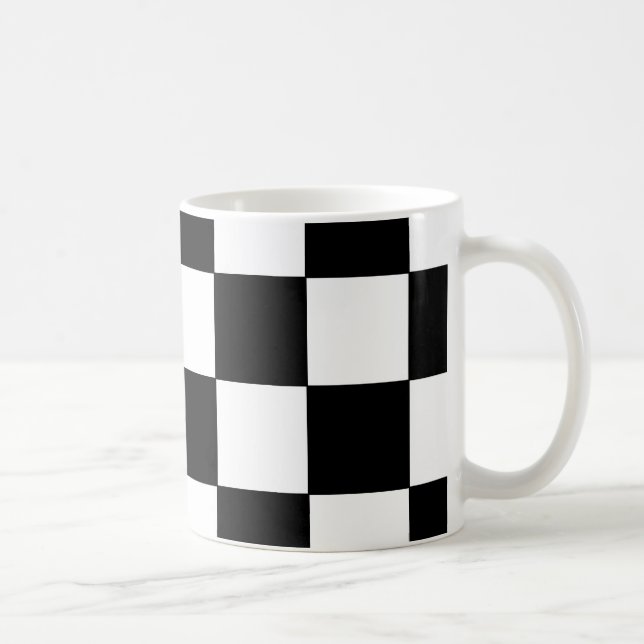 Black and White Chequerboard Retro Hipster Coffee Mug (Right)