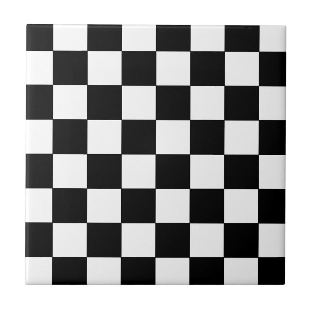 Black and White Chequerboard Retro Hipster Tile (Front)