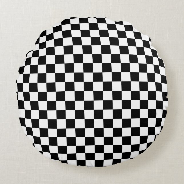 Black and White Chequerboard Round Cushion (Front)
