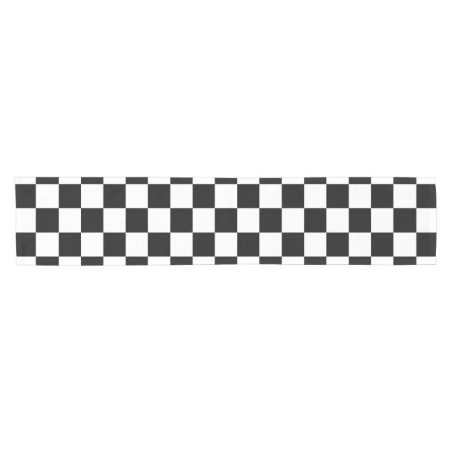 Black and White Chequerboard Short Table Runner (Horizontal)