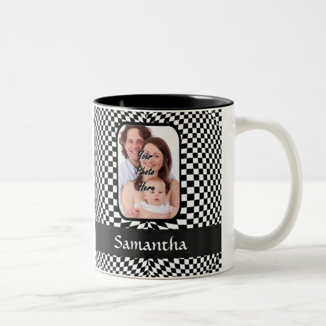 Black and white chequerboard Two-Tone coffee mug (Right)