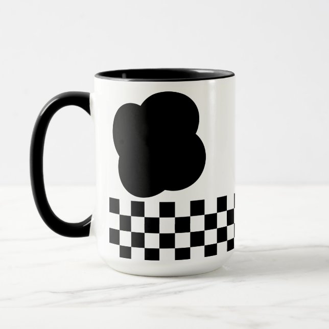 Black and White Chequerboard Two-Tone Mug (Left)