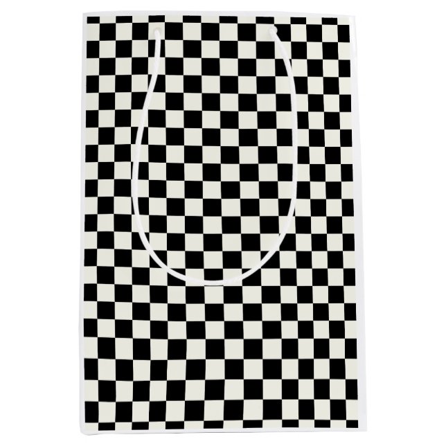 Black and White Chequerboard Wrapping Paper Medium Gift Bag (Front)