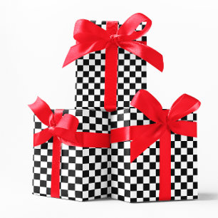 Black and White Chequerboard Wrapping Paper Sheet