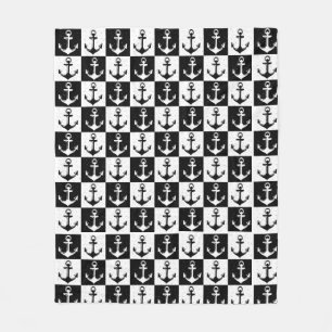 Black and White Chequered Anchor Fleece Blanket