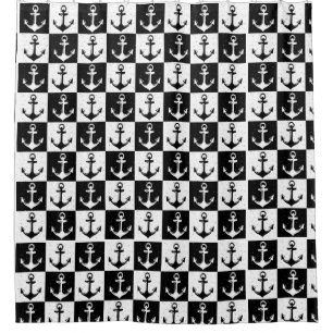 Black and White Chequered Anchor Shower Curtain