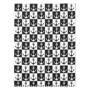 Black and White Chequered Anchor Tablecloth