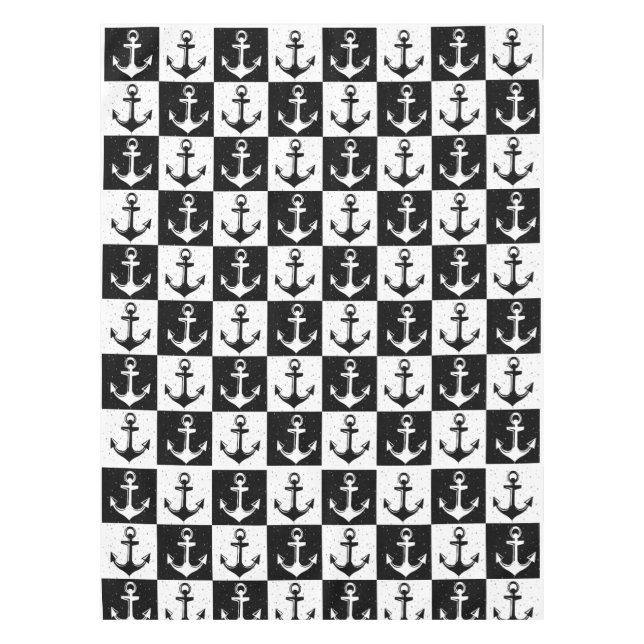 Black and White Chequered Anchor Tablecloth (Front)