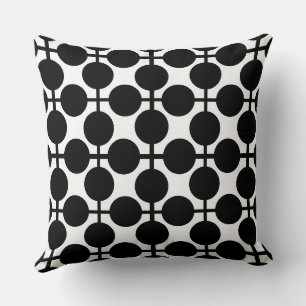 Black and white chequered and polka dot pattern re cushion