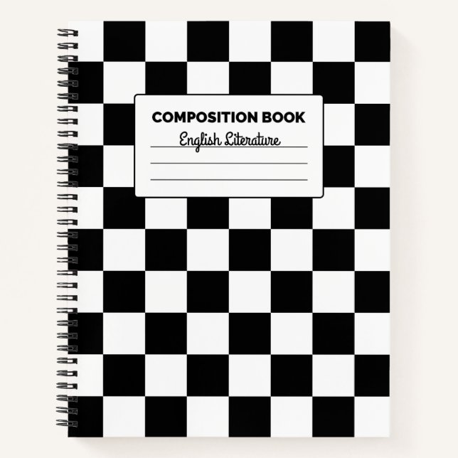 Black and White Chequered Board Composition Notebook (Front)