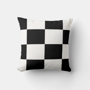black and white chequered board  pattern cushion