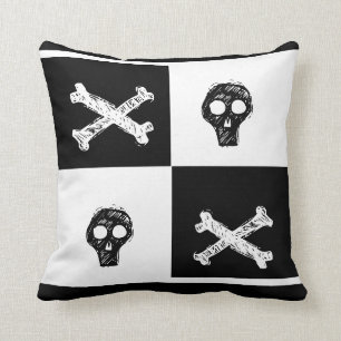 black and white chequered board  pattern cushion