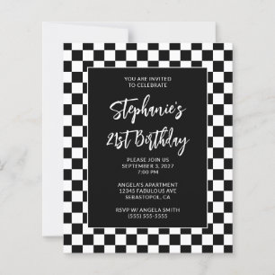 Black and White Chequered Bold 21st Birthday