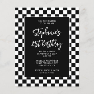 Black and White Chequered Bold 21st Birthday Flyer