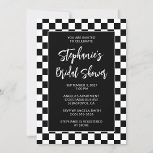Black and White Chequered Bold Bridal Shower Invitation