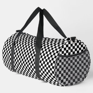 Black and White Chequered Border Duffle Bag