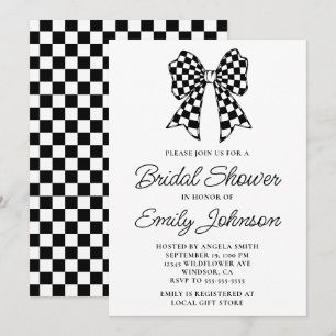 Black and White Chequered Bow Bridal Shower Invitation