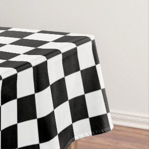 Black and white chequered check cotton dining tablecloth