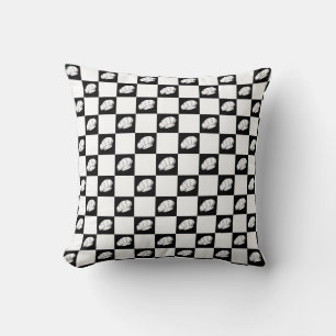 Black and White Chequered Chefs Hat Foodie Cushion