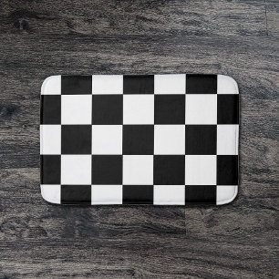 Black And White Chequered Chequerboard Pattern Bath Mat