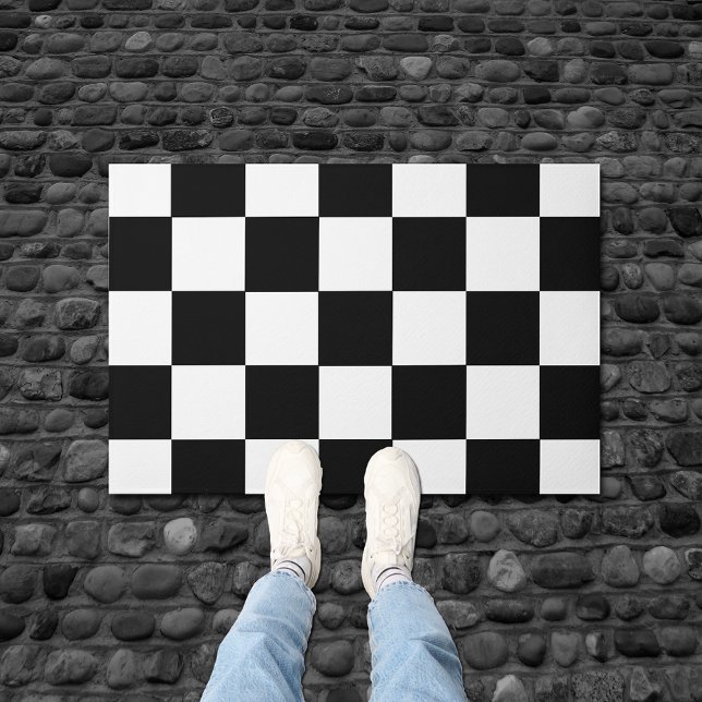 Black And White Chequered Chequerboard Pattern Doormat (Creator Uploaded)