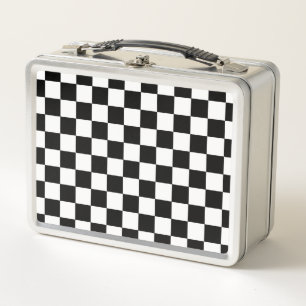 Black And White Chequered Chequerboard Pattern Metal Lunch Box