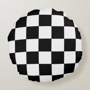 Black And White Chequered Chequerboard Pattern Round Cushion