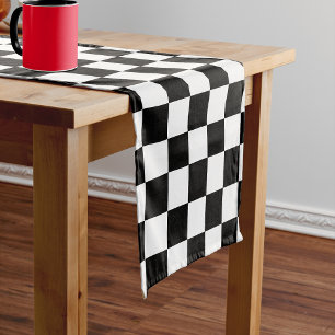 Black And White Chequered Chequerboard Pattern Short Table Runner