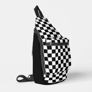 Black and White Chequered Chess Pattern Sling Bag