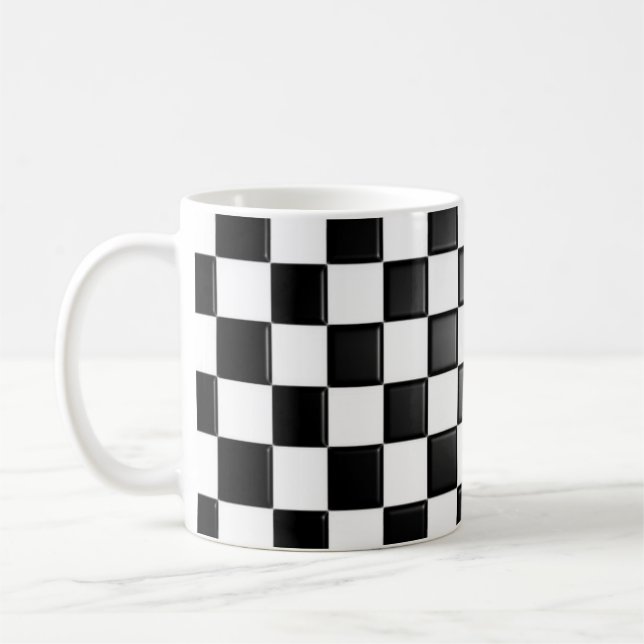 Black and white chequered coffee mug (Left)
