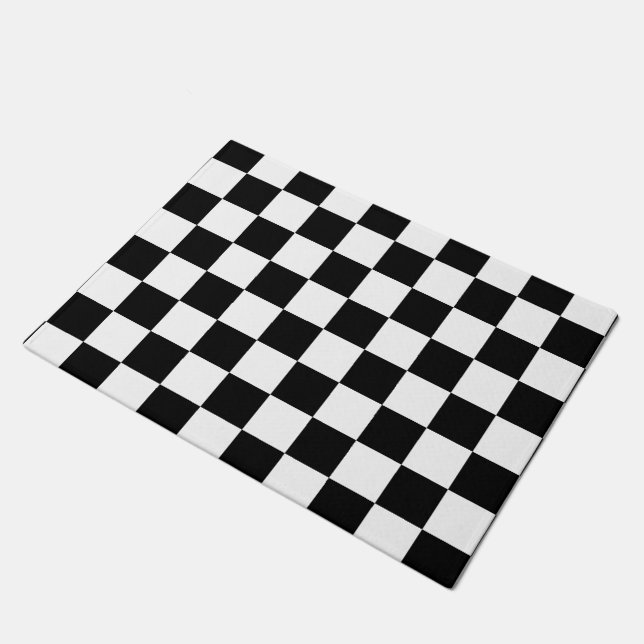 Black and White Chequered Doormat (Angled)