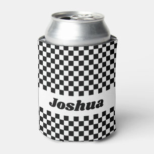 Black and White Chequered Flag Can Cooler