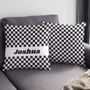 Black and White Chequered Flag Cushion