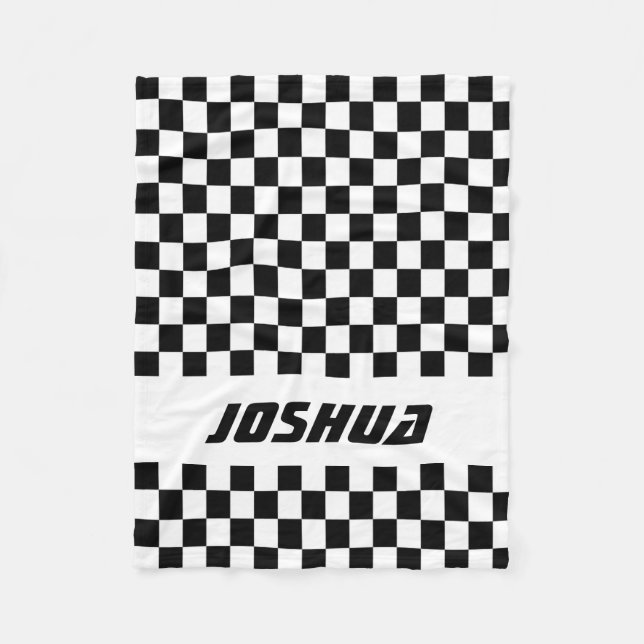 Black and White Chequered Flag Fleece Blanket (Front)