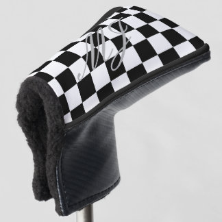 Black and white chequered flag golf putter cover