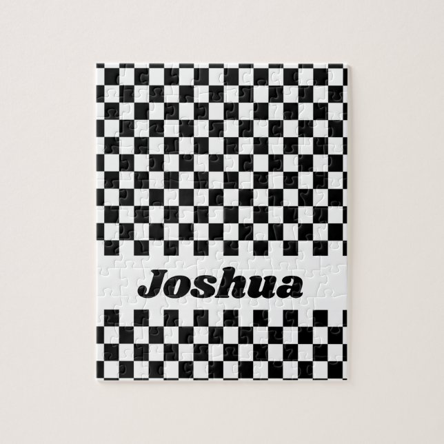 Black and White Chequered Flag Jigsaw Puzzle (Vertical)