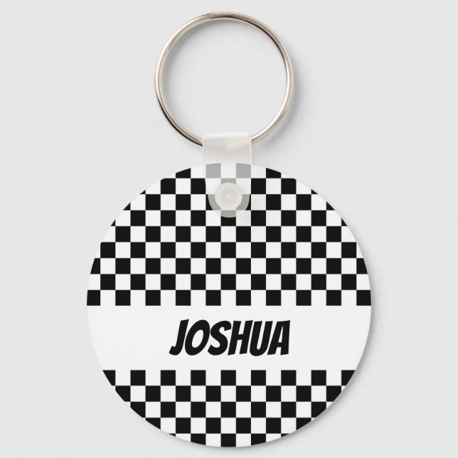 Black and White Chequered Flag Keychain (Front)