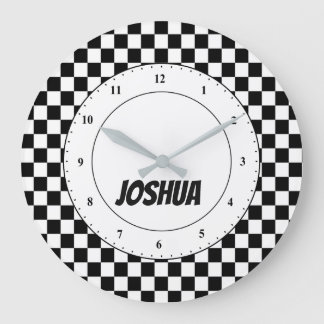 Black and White Chequered Flag Large Clock