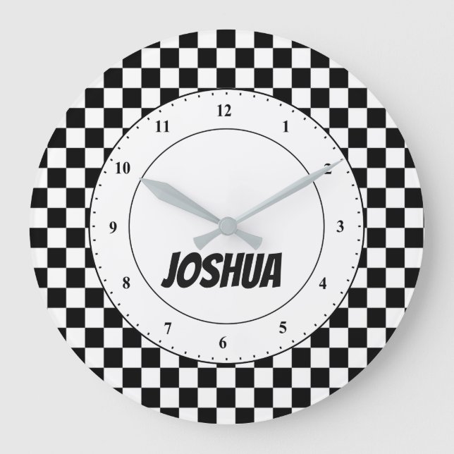 Black and White Chequered Flag Large Clock (Front)