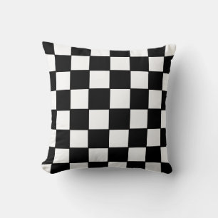 Black and white chequered flag pattern cushion