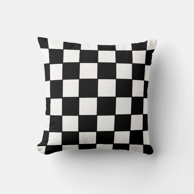Black and white chequered flag pattern cushion (Front)