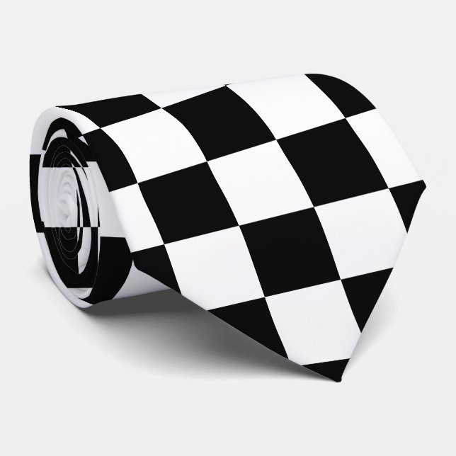 Black and White Chequered Flag Tie (Rolled)