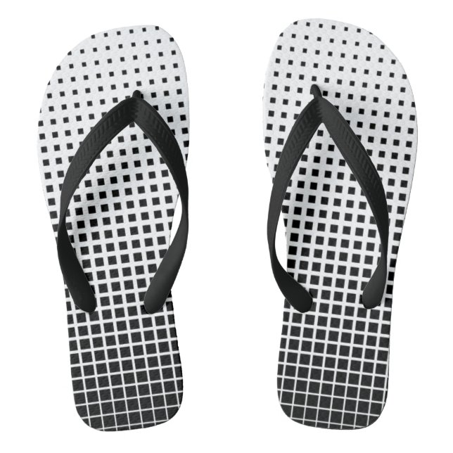 Black and White Chequered Flip Flops (Footbed)