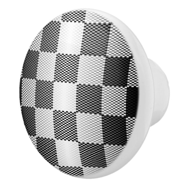 Black and White Chequered Geometric Ceramic Knob (Right)