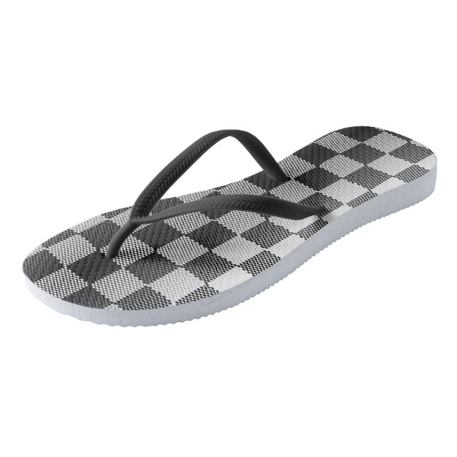Black and White Chequered Geometric Flip Flops (Angled)