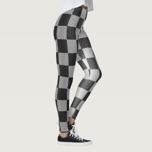 Black and White Chequered Geometric Leggings