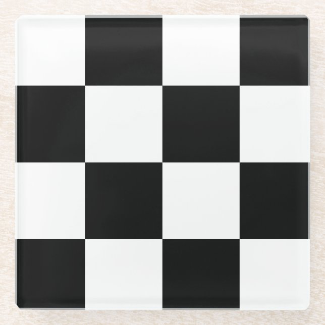 Black and White Chequered Glass Coaster (Front)